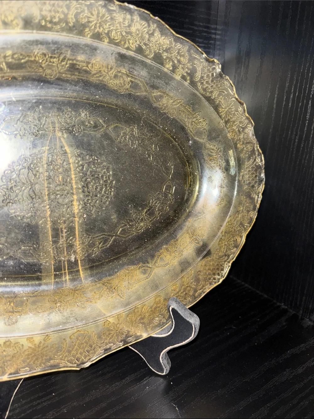 Vintage Decorative Oval Serving Platter in Aged Gold
